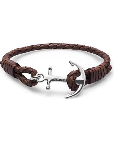 PULSEIRA TOM HOPE TM0211 COM ÂNCORA PRATEADA E CORDA TRANÇADA MARROM
