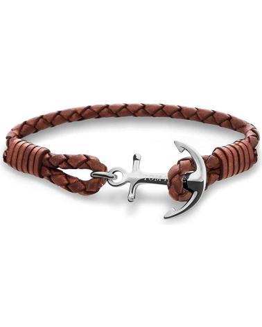 PULSEIRA TOM HOPE TM0220 DE COURO TRANÇADO MARROM COM ÂNCORA PRATEADA