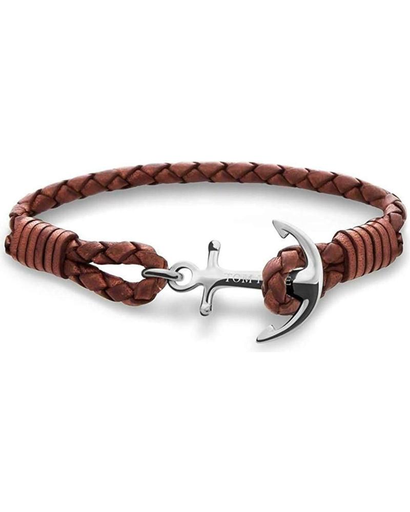 BRACELET TOM HOPE TM0220 EN CUIR TRESSÉ MARRON AVEC ANCRE ARGENTÉE