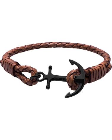 PULSEIRA TOM HOPE TM0251 DE COURO TRANÇADO MARROM COM ÂNCORA PRETA