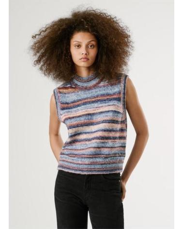 PEPE JEANS GILET IN MAGLIA A RIGHE PL7000009 MULTICOLORE BLANCO