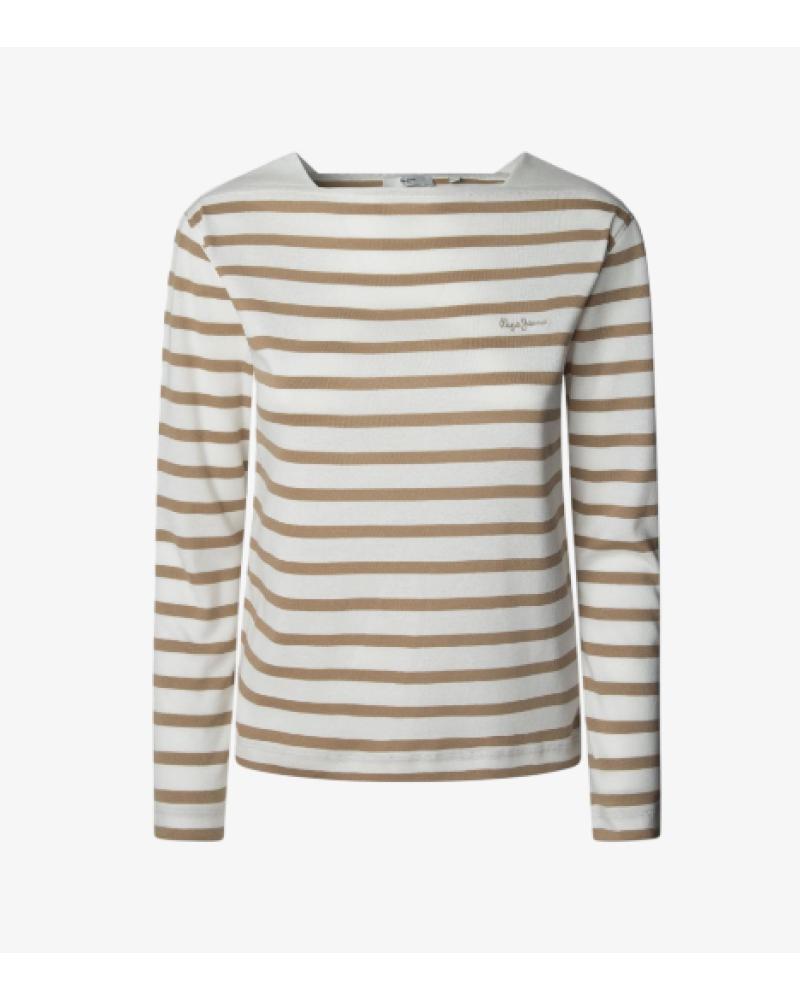 T-SHIRT A MANICHE LUNGHE A RIGHE PEPE JEANS PL5000012 BLANCO