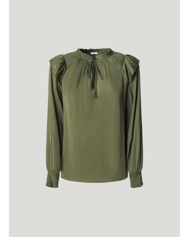 PEPE JEANS BLUSE PL3051286 GRÜN MIT RÜSCHENSCHULTERN VERDE
