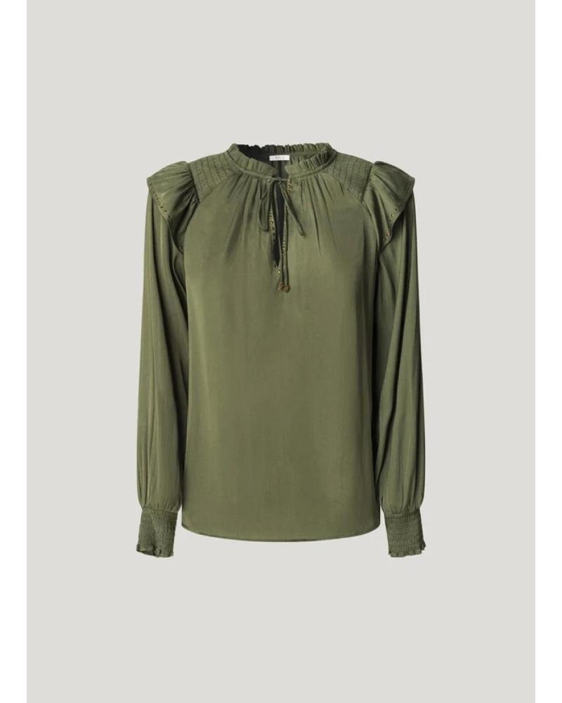 PEPE JEANS BLUSE PL3051286 GRÜN MIT RÜSCHENSCHULTERN VERDE