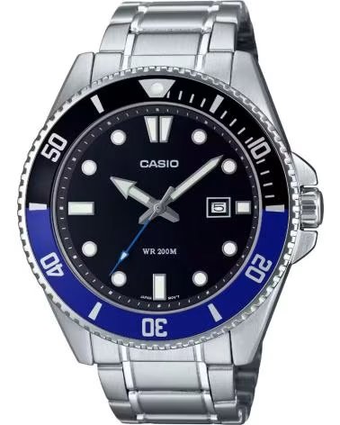 Início-CASIO-RELÓGIO CASIO MDV-107D-1A2VDF AÇO PRATEADO ARO AZUL-GRIS