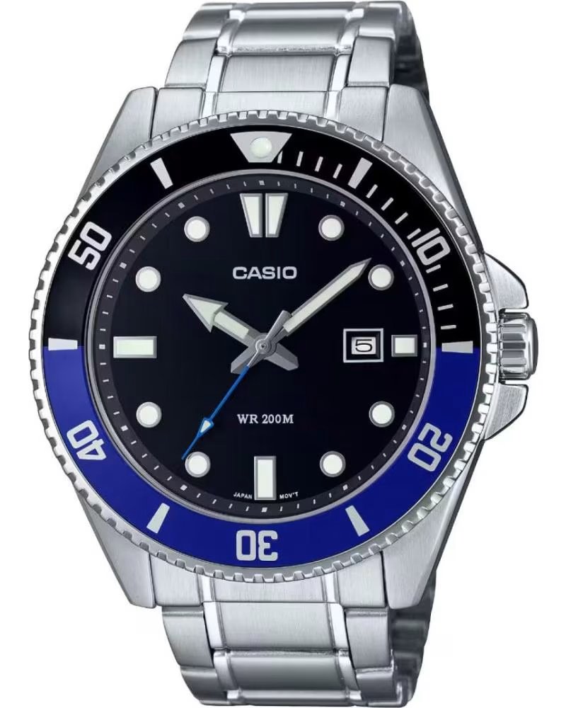 Início-CASIO-RELÓGIO CASIO MDV-107D-1A2VDF AÇO PRATEADO ARO AZUL-GRIS