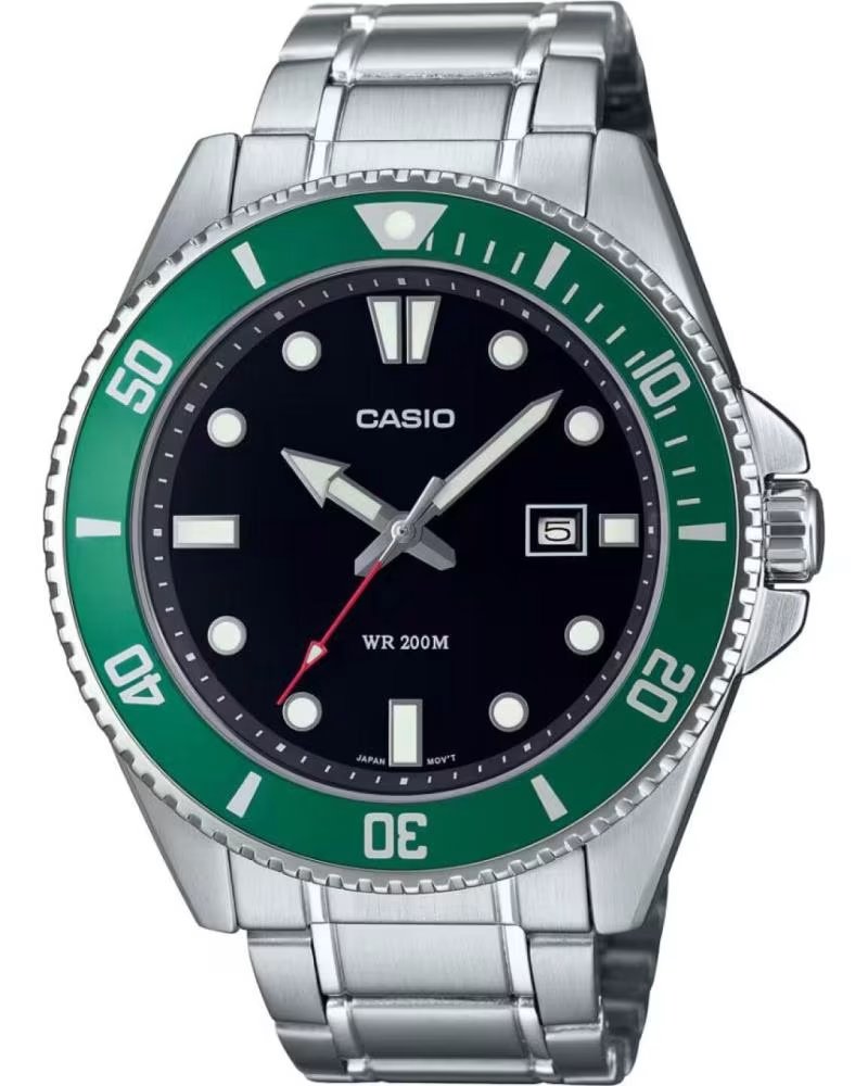 Início-CASIO-RELÓGIO CASIO MDV-107D-1A3VDF COM ARO VERDE E AÇO INOXIDÁVEL-GRIS