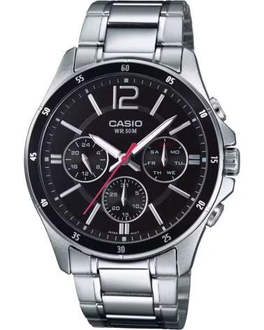 Inizio-CASIO-OROLOGIO CASIO MTP-1374D-1AVDF CRONOGRAFO ACCIAIO UOMO NERO ARGENTO-GRIS