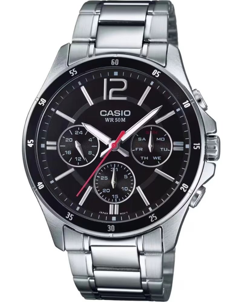 Inizio-CASIO-OROLOGIO CASIO MTP-1374D-1AVDF CRONOGRAFO ACCIAIO UOMO NERO ARGENTO-GRIS