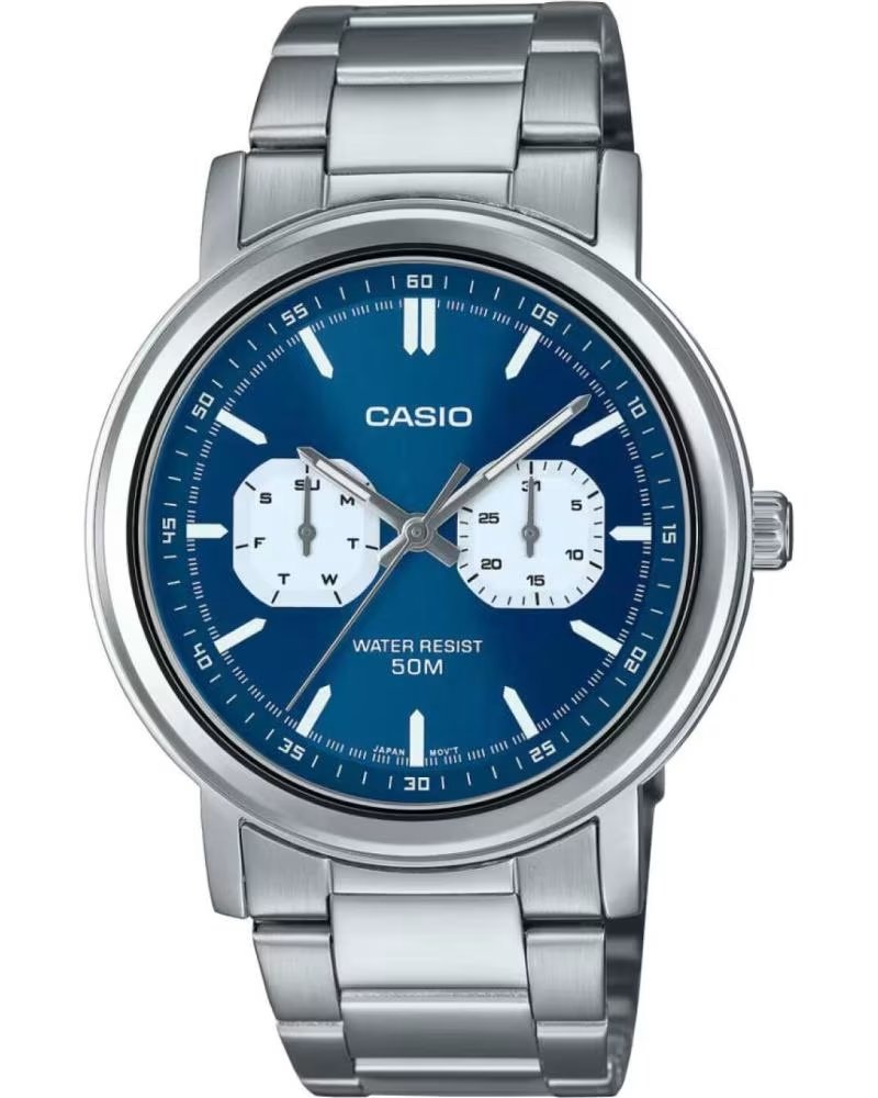 Startseite-CASIO-CASIO MTP-E335D-2E1VDF UHR BLAUES ZIFFERBLATT STAHL HERREN-GRIS