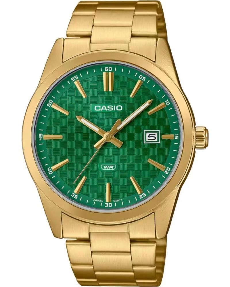 Início-CASIO-RELÓGIO CASIO MTP-VD03G-3AUDF DOURADO MOSTRADOR VERDE-DORADO