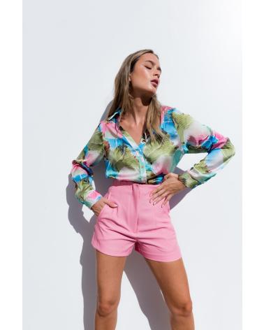 PUNTOSALAO CAMISA SATINADA ESTAMPADA PARA MUJER DE CUELLO SOLAPA ROSA