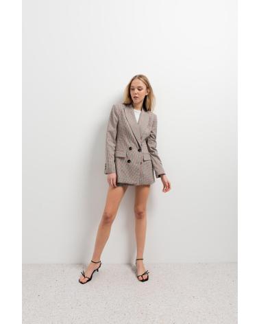 PUNTOSALAO BLAZER CRUZADA CON BOTONES DISENO CUADROS MAGA LARGA PARA MU MARRóN