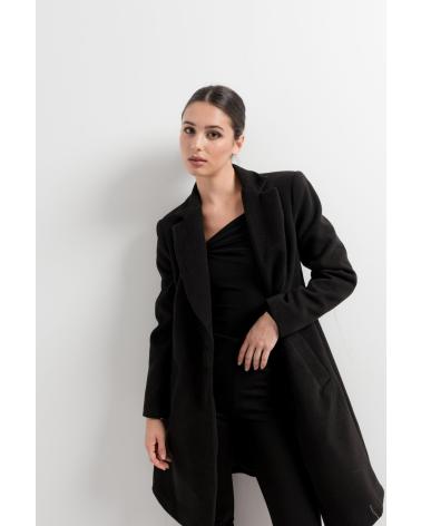 PUNTOSALAO ABRIGO LARGO CUELLO CON SOLAPA PARA MUJER COLOR CRUZAD NEGRO