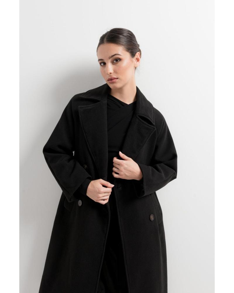 PUNTOSALAO ABRIGO LARGO CRUZADO SOLAPA COLOR PARA MUJER EFECTO SO NEGRO