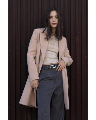 PUNTOSALAO ABRIGO CRUZADO CON SOLAPA PARA MUJER COLOR CON BOTONES BEIGE