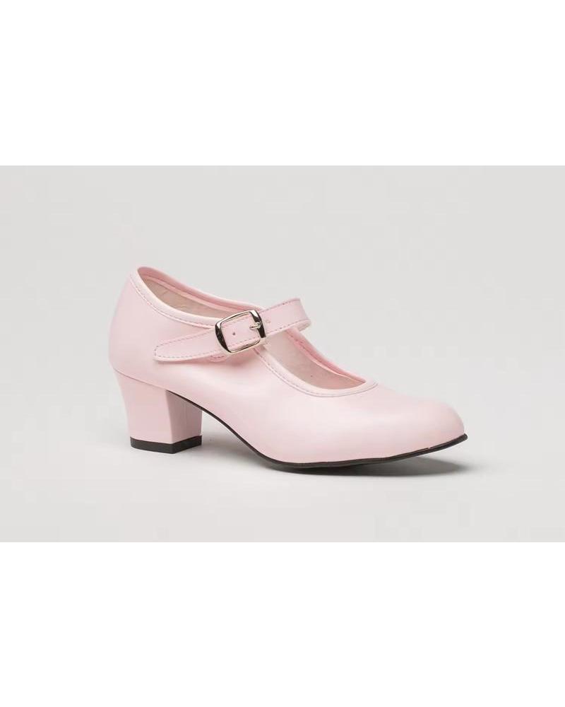 ANGELITOS ZAPATOS DE FLAMENCO PARA NINA CON TACON Y HEBILLA VARIOS COL ROSA