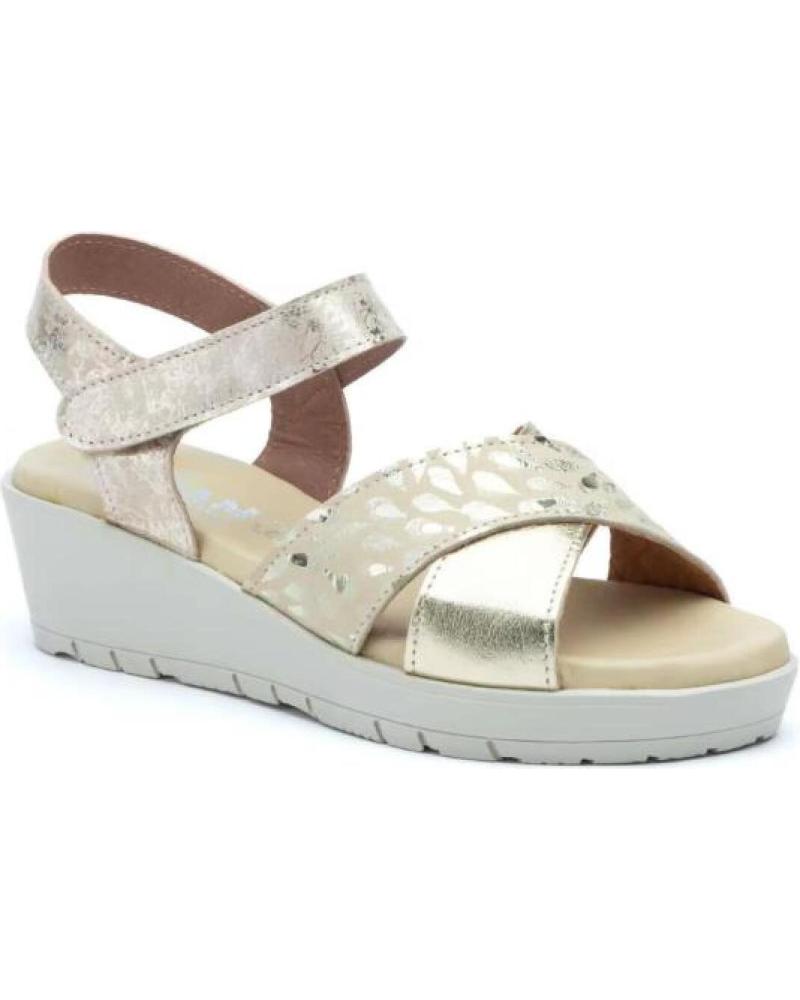 KEILABSATZSANDALEN JAM MIT KLETTVERSCHLUSS UND GELBEM METALLIC-DETAIL AMARILLO