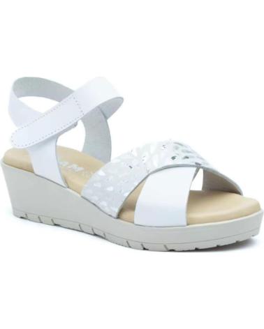 KEILABSATZSANDALEN JAM MIT KLETTVERSCHLUSS UND WEISSEM METALLIC-DETAIL BLANCO