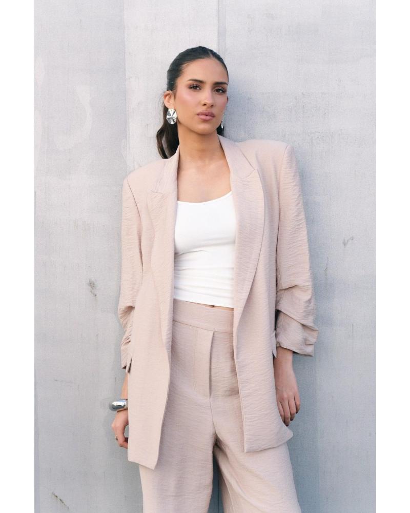 PUNTOSALAO BLAZER TEXTURA PARA MUJER COLOR MARRON ELEGANTE BLANCO