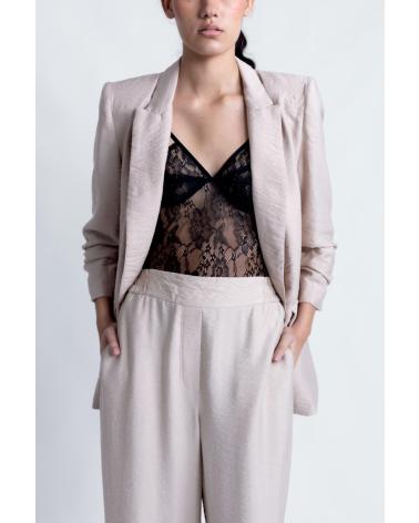 PUNTOSALAO BLAZER TEXTURA PARA MUJER COLOR MARRON ELEGANTE BLANCO