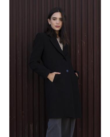 PUNTOSALAO ABRIGO LARGO CUELLO CON SOLAPA PARA MUJER COLOR CRUZAD NEGRO