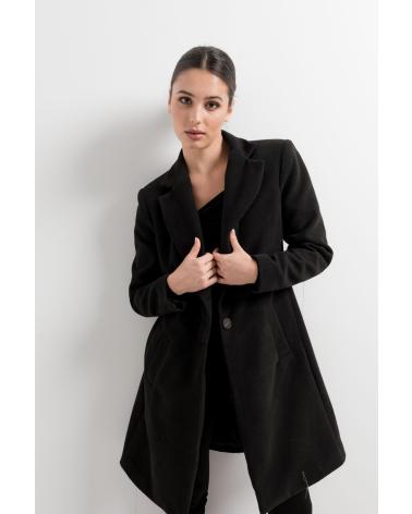 PUNTOSALAO ABRIGO LARGO CUELLO CON SOLAPA PARA MUJER COLOR CRUZAD NEGRO