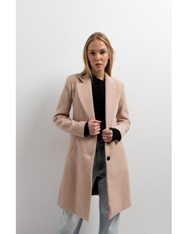 PUNTOSALAO ABRIGO CRUZADO CON SOLAPA PARA MUJER COLOR CON BOTONES BEIGE