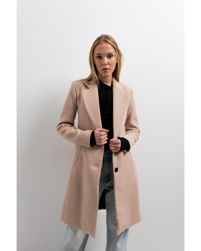 PUNTOSALAO ABRIGO CRUZADO CON SOLAPA PARA MUJER COLOR CON BOTONES BEIGE