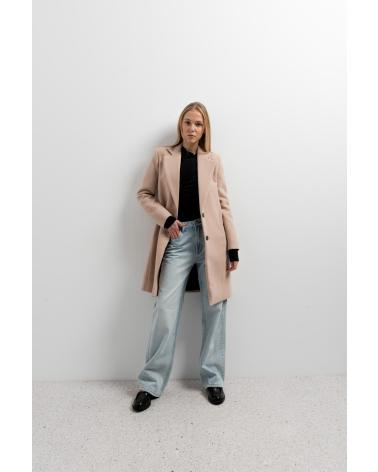 PUNTOSALAO ABRIGO CRUZADO CON SOLAPA PARA MUJER COLOR CON BOTONES BEIGE