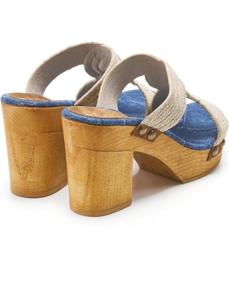LOIS JEANS ZOCCOLI CON TACCO 74350-057 IN TESSUTO DENIM E JUTA BEIGE