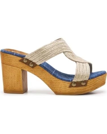 LOIS JEANS ZOCCOLI CON TACCO 74350-057 IN TESSUTO DENIM E JUTA BEIGE