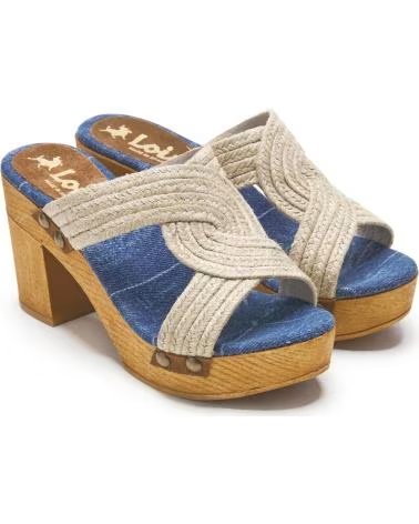 LOIS JEANS ZOCCOLI CON TACCO 74350-057 IN TESSUTO DENIM E JUTA BEIGE