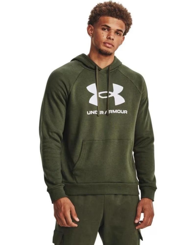 UNDER ARMOUR RIVAL FELPA CON CAPPUCCIO LOGO UOMO VERDE VERDE