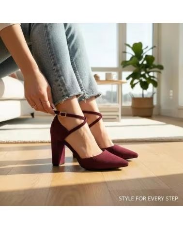TIMBOS TACON VESTIR DE MUJER COLOR VINO 132332 ROJO