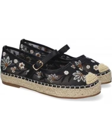 SAPATILHAS PLANAS SPORT3PUNTO0 HA-5282-NEGRO COM BORDADO FLORAL E SOLA DE ESPARTO VARIOS COLORES