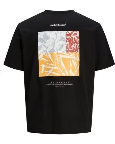 JACK AND JONES T-SHIRT JORSPLIT BACK TEE 12272996 CON STAMPA GRAFICA NEGRO