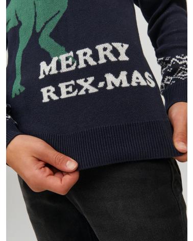 SUDADERA JACK & JONES JORREXMAS T-REX CON CAPUCHA Y ESTAMPADO NAVIDEÑO AZUL MARINO AZUL