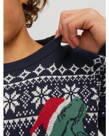 SUDADERA JACK & JONES JORREXMAS T-REX CON CAPUCHA Y ESTAMPADO NAVIDEÑO AZUL MARINO AZUL