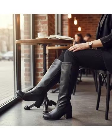 TIMBOS HIGH BOOT WOMEN'S HEEL BLACK NEGRO