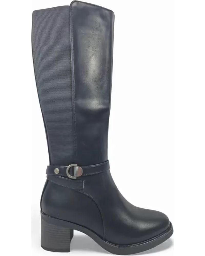 BOTA ALTA TIMBOS MUJER TACÓN HEBILLA NEGRO NEGRO
