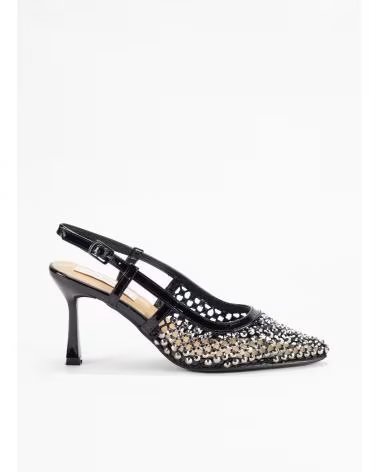 SAPATOS SOCIAIS KESLEM GH2501 FEMININO SALTO PRETO COM DETALHES BRILHANTES NEGRO