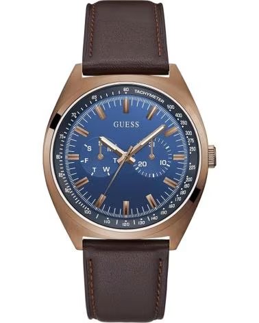 GUESS CHRONOGRAPH GW0212G2 HERRENUHR BLAUES ZIFFERBLATT BRAUNES ARMBAND 42 MM MARRON