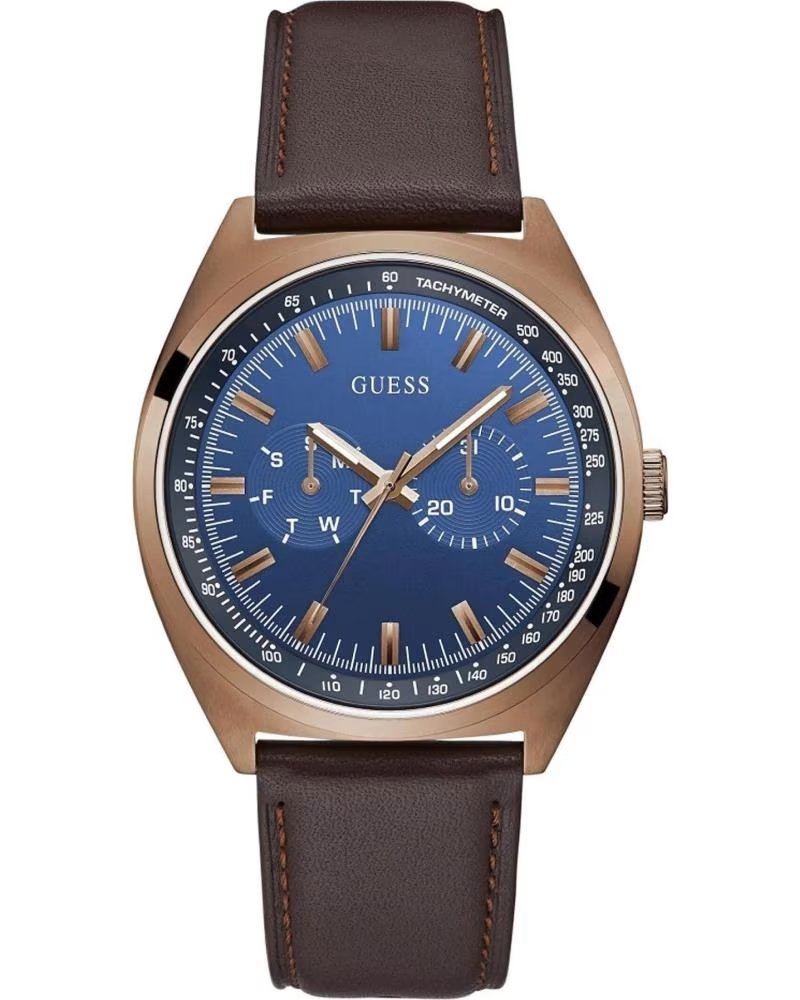 GUESS CHRONOGRAPH GW0212G2 HERRENUHR BLAUES ZIFFERBLATT BRAUNES ARMBAND 42 MM MARRON