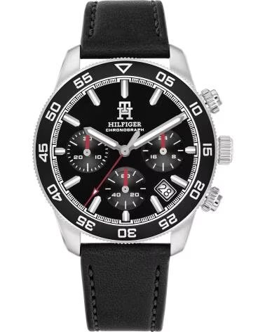 RELÓGIO TOMMY HILFIGER 1792162 CRONÓGRAFO COM BRACELETE DE PELE NEGRO