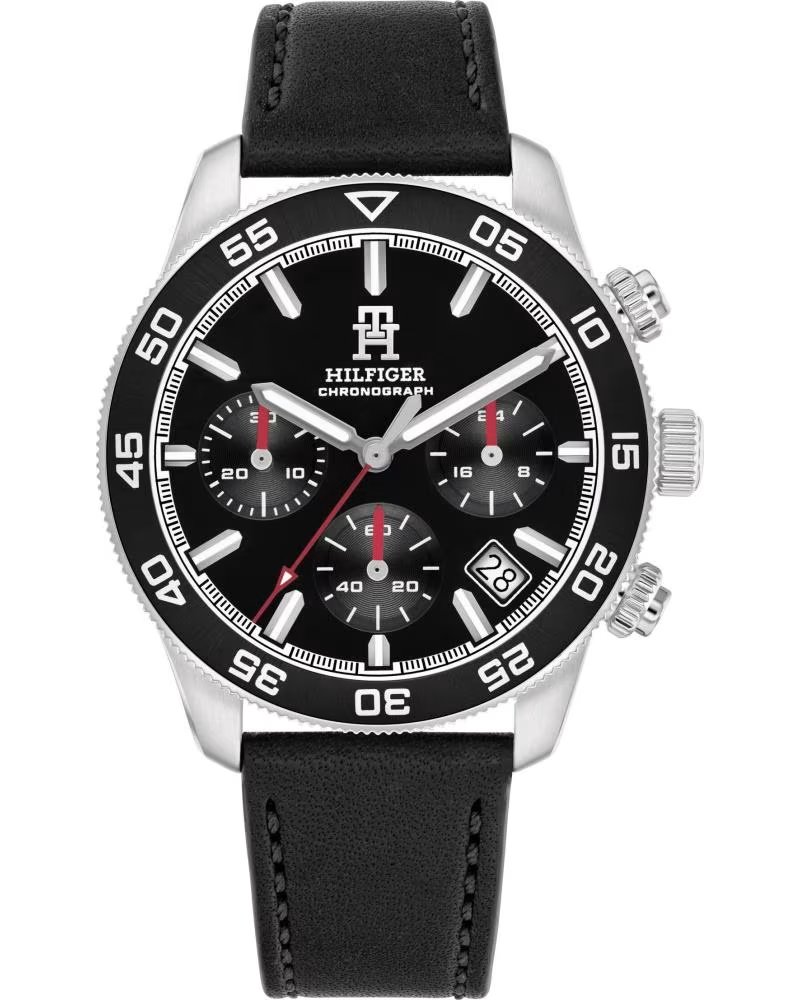 RELÓGIO TOMMY HILFIGER 1792162 CRONÓGRAFO COM BRACELETE DE PELE NEGRO
