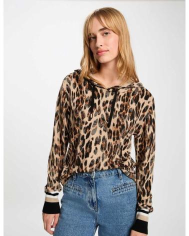 SUDADERA CON CAPUCHA MORGAN ESTAMPADO ANIMAL PRINT MANGA LARGA MUJER CAMEL CAMEL