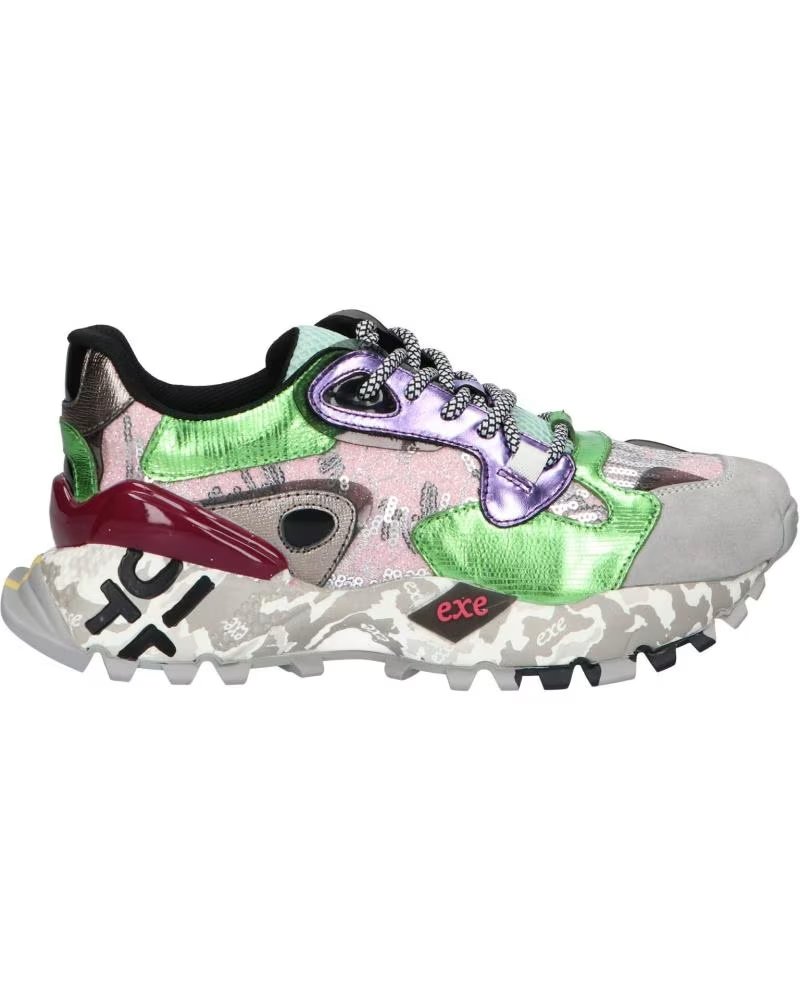 BASKETS CASUAL FEMME EXE 134-10 CUIR VERT ROSE LEATHER GREEN PINK