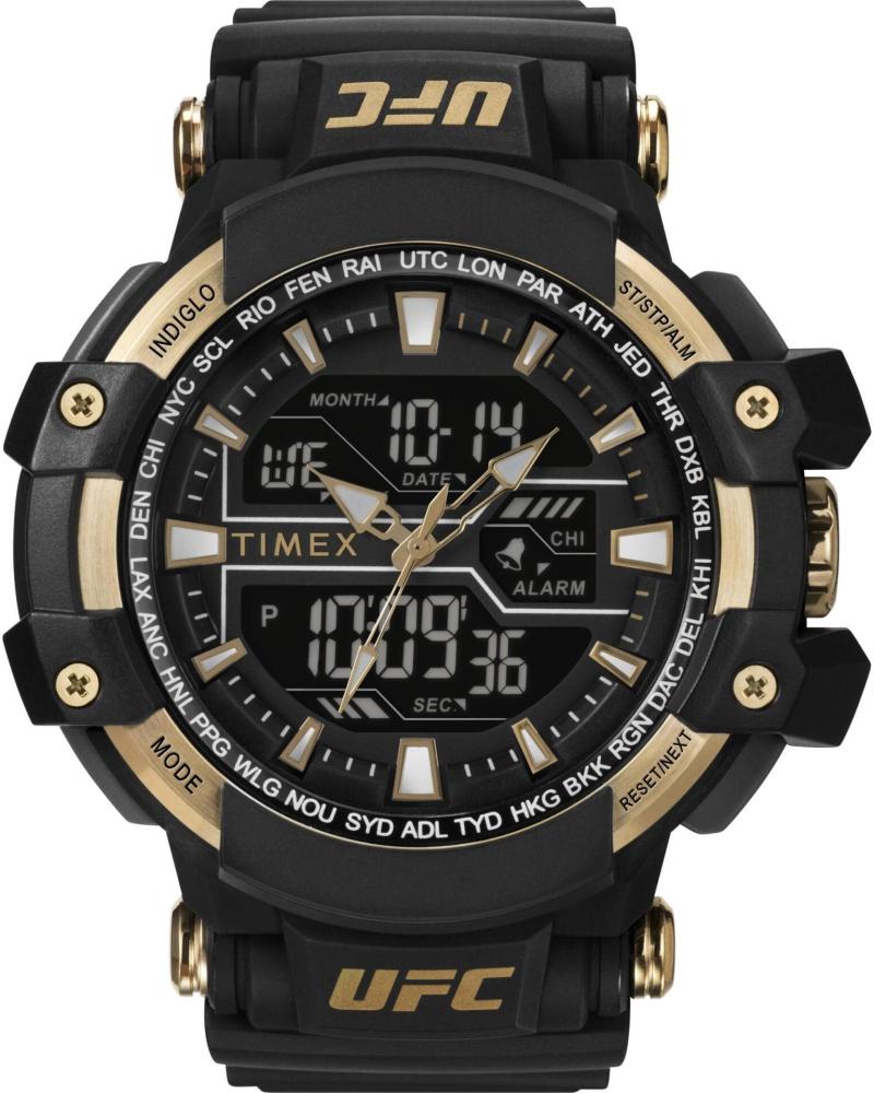 RELOJ TIMEX TW5M58300 UFC DEPORTIVO DIGITAL ANALÓGICO CORREA NEGRA Y DORADA NEGRO