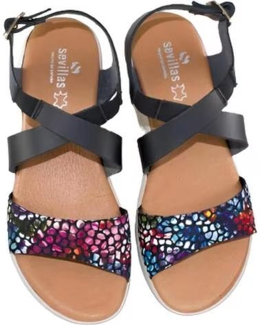 SEVILLAS CLASSIC SANDALS WITH CROSS LEATHER STRAPS NEGRO